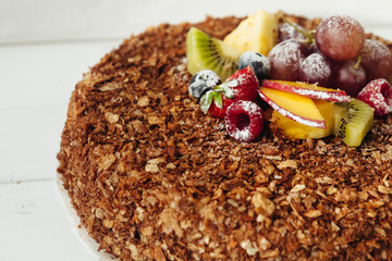 beautiful cake with cream and fruits