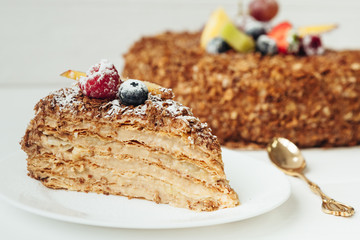 beautiful cake with cream and fruits