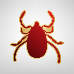 Dust mite sign illustration. Vector. Red icon on gold sticker at light gray background.