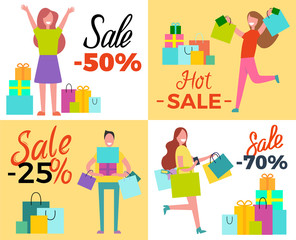 Hot Sale 50 Shopping Set Vector Illustration