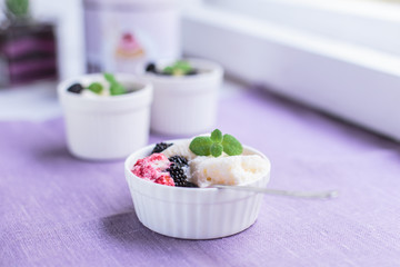Creamy dessert with berries