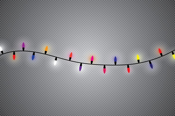 Christmas lights isolated on transparent background. Xmas glowing garland. Vector illustration.