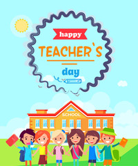 Obraz na płótnie Canvas Happy Teacher s Day Wish Colorful Postcard