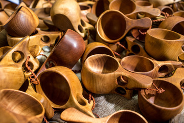 A Group Of Guksi Or Kuksa Drinking Cups Hand Crafted From Carved Birch Burl By The Sami People Of...