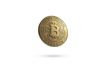 Gold coin Bitcoin on white background. The concept of crypto currency. blockchain technology.