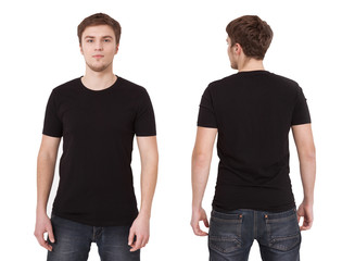 T-shirt template. Front and back view. Mock up isolated on white background.