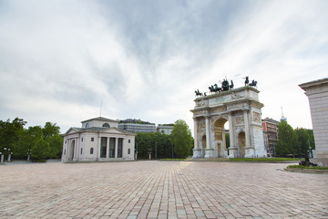 Piazza Sempione and Arco della Pace in Milan, Italy
