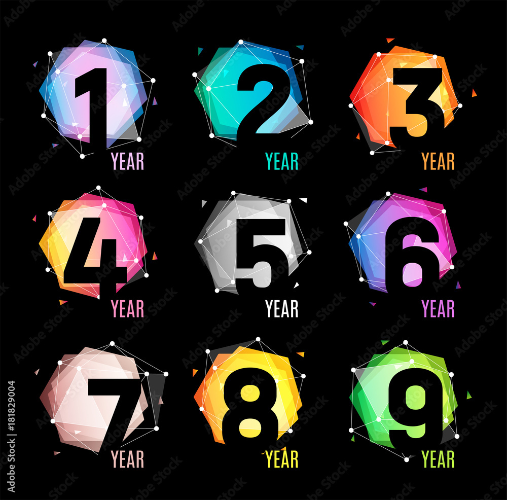 Poster Numbers in a geometric abstract color and cosmic form from polygonal triangles and polygons logo on a black background. vector illustration.