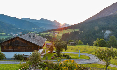 Western Carinthia Alpine village sunrise landscape, Austria.