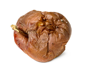 Old rotten apple on white isolated background