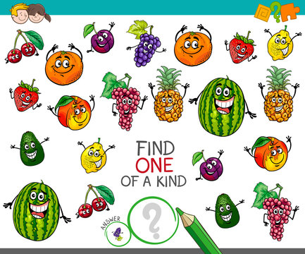 one of a kind activity with fruit characters