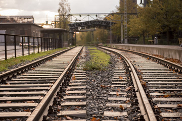 Fototapeta na wymiar Old railway in Landschaftpark Duisburg Nord in the ruhr region