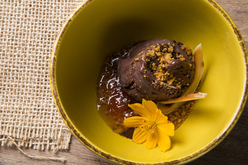 vegan chocolate ice cream, tangerine cream and coconut.