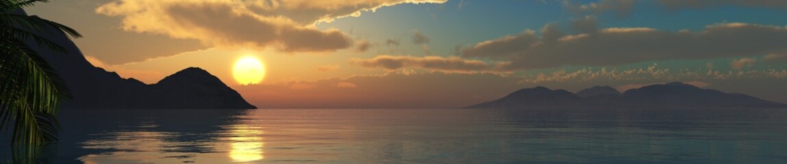 beautiful sea sunset, panorama of the ocean sunset in the tropics,
