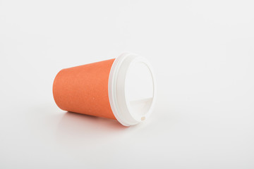 Paper Orange Color Coffee Cup on White Background