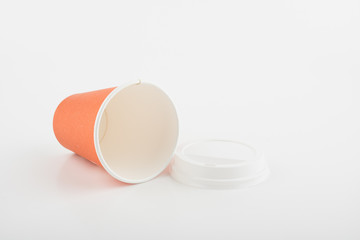 Paper Orange Color Coffee Cup on White Background