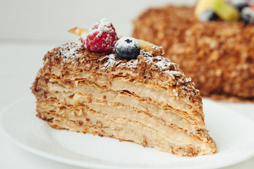 beautiful cake with cream and fruits