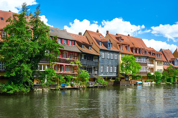 Fototapeta na wymiar Scenic summer panorama of the Old Town pier architecture in Bamberg, Bavaria, Germany