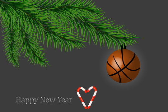 Happy New Year greeting card. Basketball greeting card.