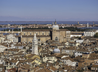 Fototapeta na wymiar Eastern part of Venice with Basilica dei Santi Giovanni e Paolo and island Murano in background, Italy
