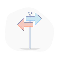 Direction road sign, signpost or. pointer symbol. Road fork, choice of directions concept. Flat outline modern ui design element.