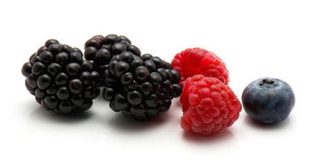 Berries isolated on white background blackberry blueberry raspberry.