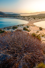 Simos beach in Elafonisos island in Greece. Elafonisos is a small Greek island between the Peloponnese and Kythira with idyllic exotic beaches and waters