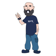 Character in the style of a rock musician with a beard. Adult hipster. The notion of subculture rock-n-roll. Vector. It can be used as posters, printed material, mobile applications, web sites and