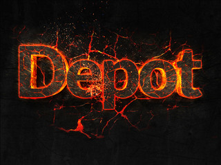 Depot Fire text flame burning hot lava explosion background.