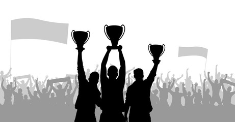 Backgrounds with cup champion and crowd people
