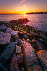 Sunset on a beautiful summer evening at seaside Park in Bridgeport, Connecticut, USA.