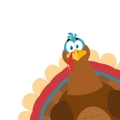 Thanksgiving Turkey Bird Cartoon Mascot Character Peeking From A Corner. Illustration Flat Design Isolated On White Background