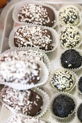 Raw vegan cocoa and coconut candy balls