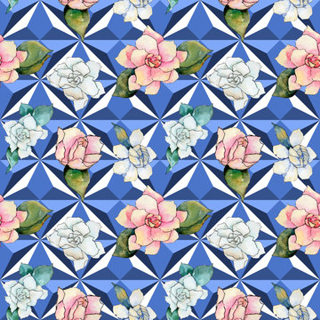 Wildflower gardenia flower pattern in a watercolor style. Full name of the plant: gardenia . Aquarelle wild flower for background, texture, wrapper pattern, frame or border.