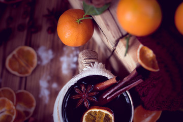 Obraz na płótnie Canvas warm winter with tea and tangerines