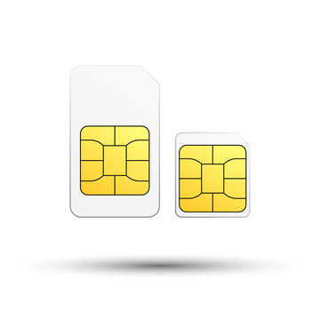 Sim card and micro sim card on white background
