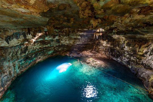 Cenote Samula Dzitnup near Valladolid, Yucatan, Mexico - swimming in crystal blue water