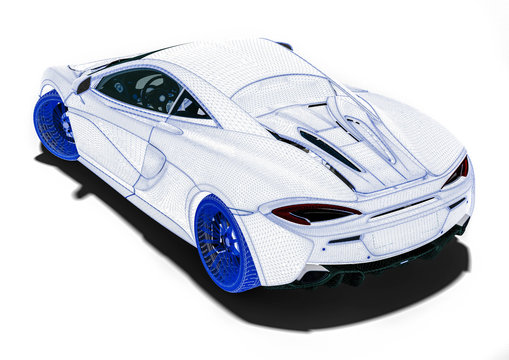 Wire Frame supercar / 3D render image representing an luxury car in wire frame 