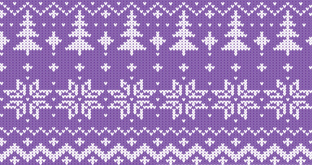 Seamless violet and white winter knitted pattern