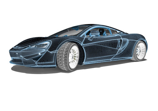 Wire Frame car / 3D render image representing an luxury car in wire frame 