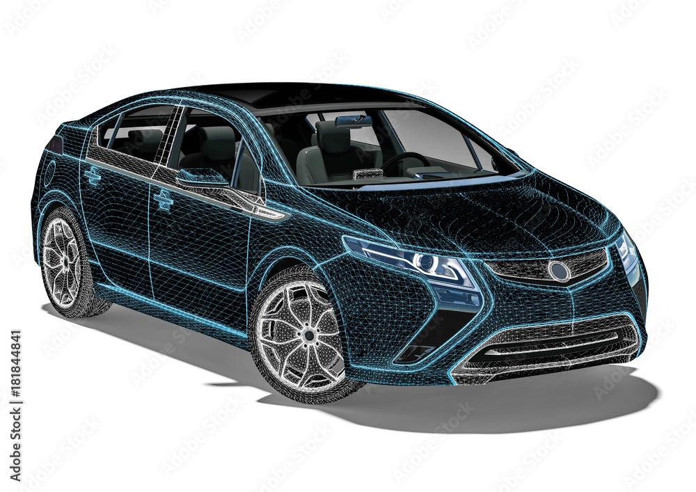 Poster wire frame car / 3d render image representing an luxury car in wire frame