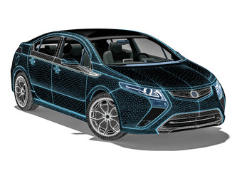 Naklejka premium Wire Frame car / 3D render image representing an luxury car in wire frame 