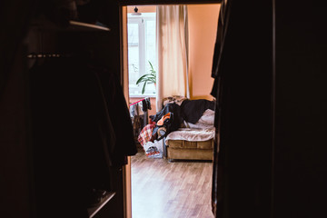 Disorderly room. Disorder and mess at home.