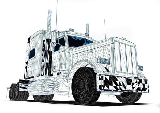 Wire frame technology / 3D render image representing an wire frame american truck 