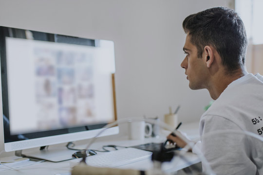 young working with the computer at home or in the office