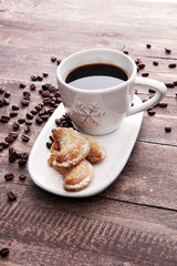 Coffee and Homemade cookies with sugar. Handmade Christmas cookies.