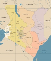 Kenya Map - Vintage Detailed Vector Illustration
