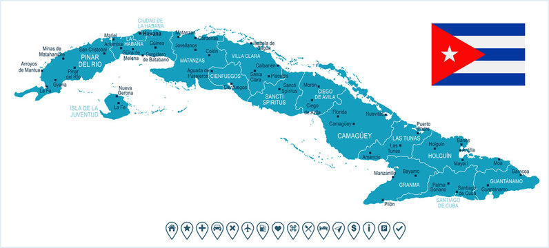 Cuba - map and flag - Detailed Vector Illustration