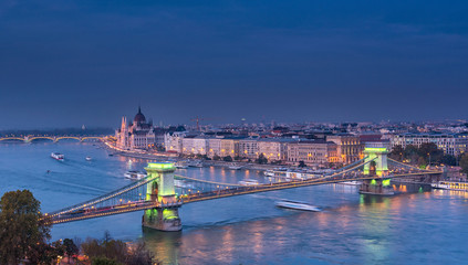 Nice Chain Bridge at night in Budapest, Hungary