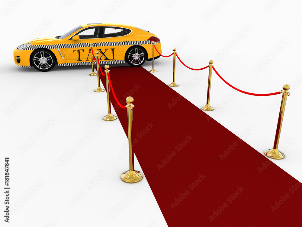 Poster waiting limousine / 3d render image representing a high class limousine with a open door waiting at 